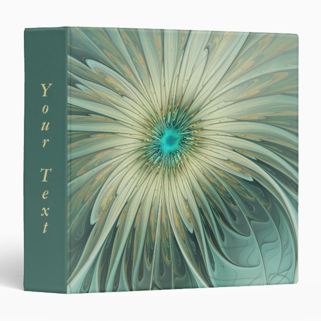 Abstract Sage Green Fantasy Flower Fractal Text 3 Ring Binder (Front/Spine)