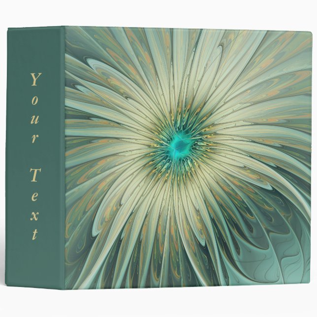 Abstract Sage Green Fantasy Flower Fractal Text 3 Ring Binder (Front/Spine)