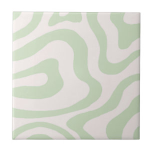 Abstract Sage Green Marble Retro Wavy Stripe Ceramic Tile