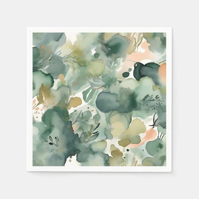 Abstract Sage Green Watercolor Pattern Napkins (Front)