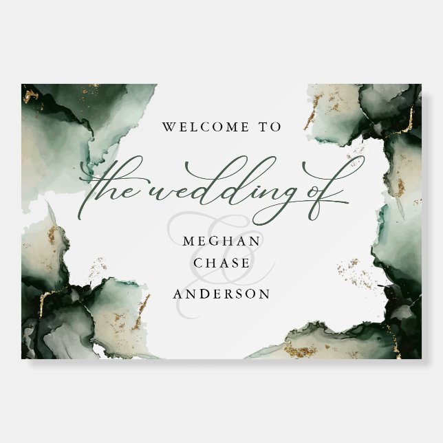 Abstract Sage Green Wedding Welcome Foam Board (Front)