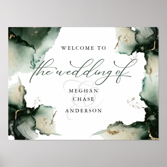 Abstract Sage Green Wedding Welcome  Poster (Front)