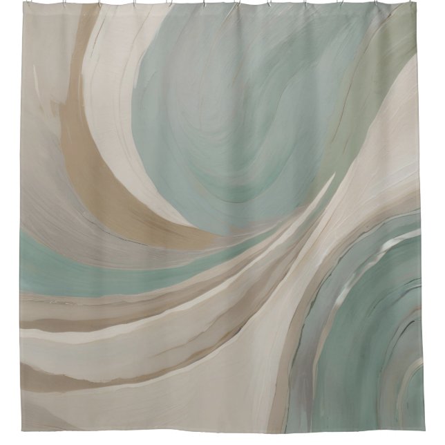 Abstract Sage Light Blue Tan Contemporary Print Shower Curtain (Front)
