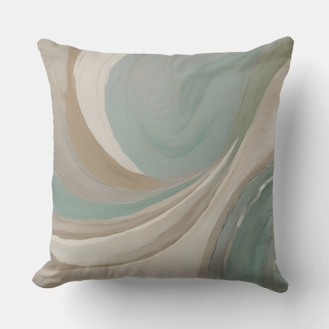 Abstract Sage Light Blue Tan Contemporary Print Throw Pillow (Front)