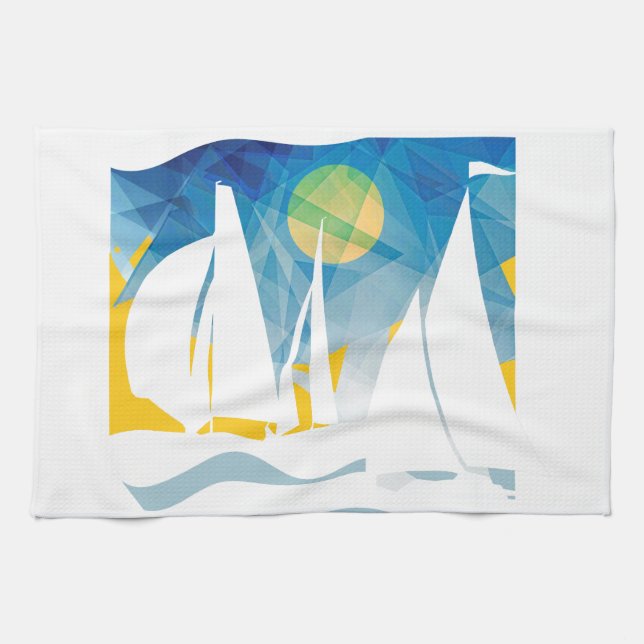 Abstract Sail Boat Sailor's Kitchen Towel (Horizontal)