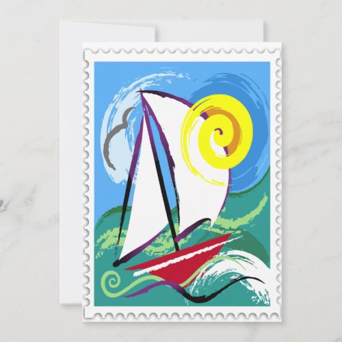 Abstract Sailboat and Sun Stamp Invitation