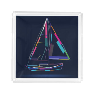 Abstract sailing yacht acrylic tray