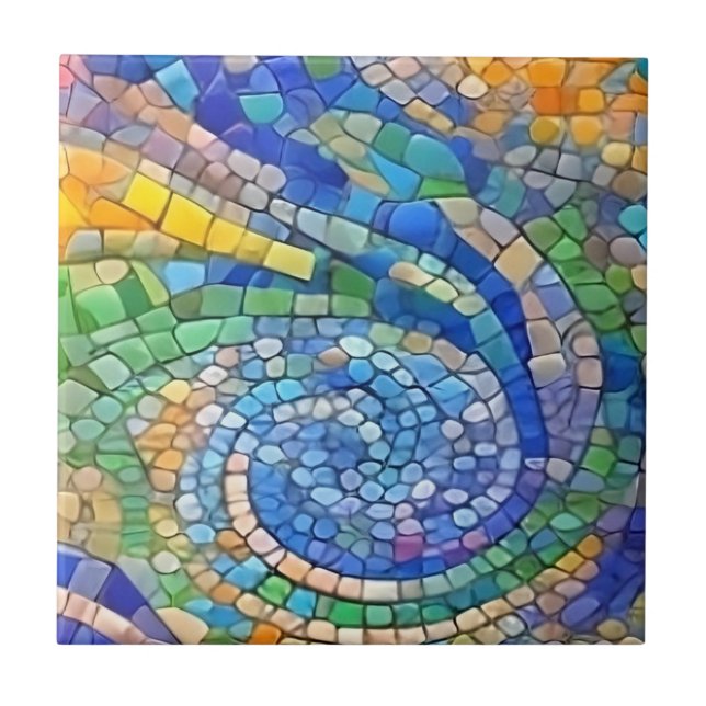 Abstract Sand & Ocean Waves Gaudi-like mosaic art Ceramic Tile (Front)