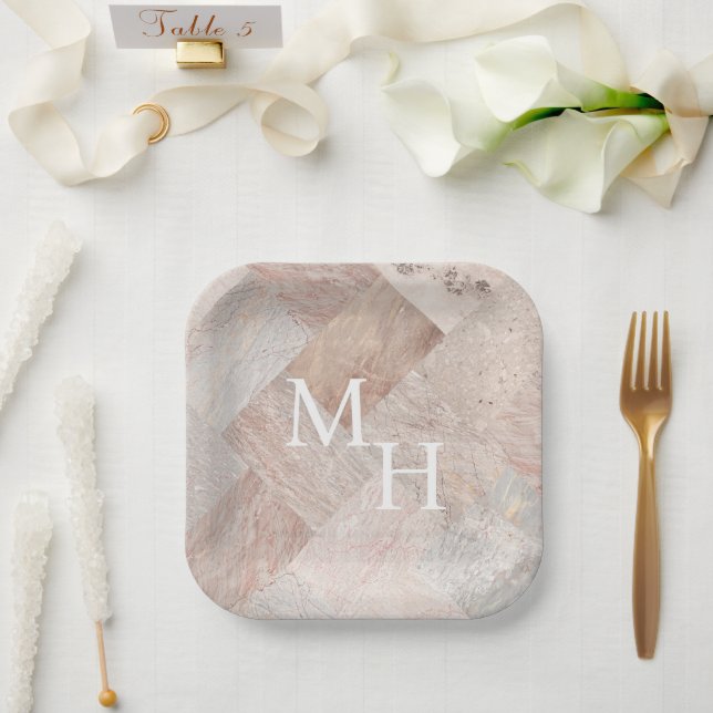 Abstract Sandstone Marbled  Paper Plates (Wedding)