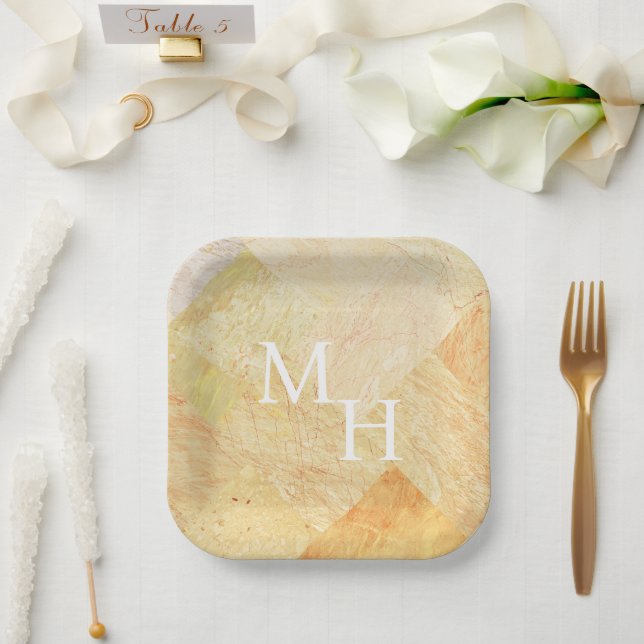Abstract Sandstone Marbled  Paper Plates (Wedding)