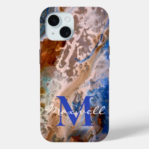 Abstract sandy beach pattern water foam monogram iPhone 15 case