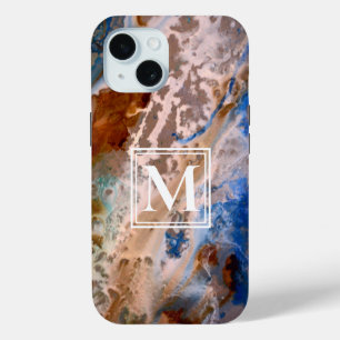 Abstract sandy beach pattern water foam monogram iPhone 15 case