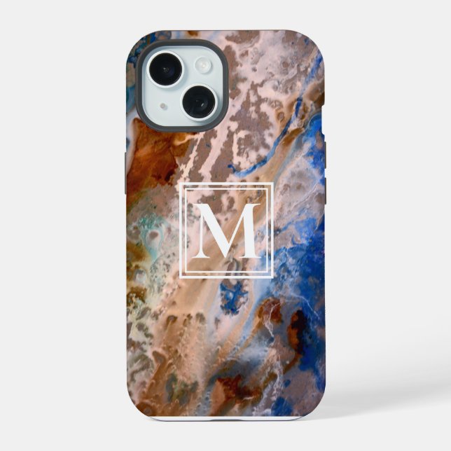 Abstract sandy beach pattern water foam monogram iphone case (Back)