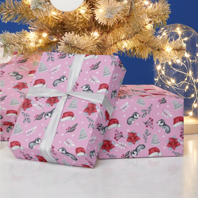 Abstract Santa Hats Winter Berry Modern Christmas Wrapping Paper (Holidays)