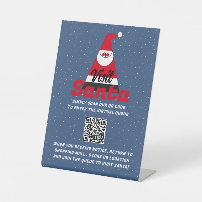 Abstract Santa, Visit Santa, QR Code Queue Pedestal Sign (Front)
