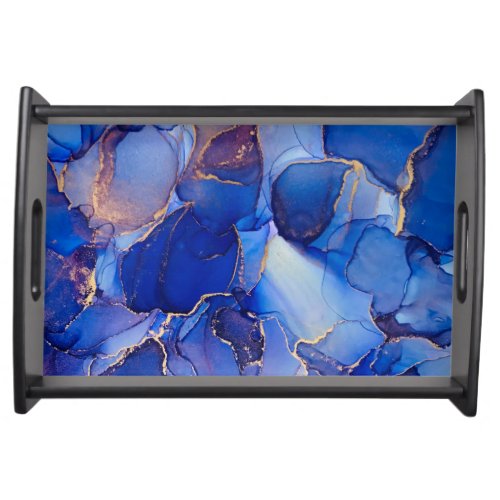 Abstract Sapphire Blue Gold Serving Tray