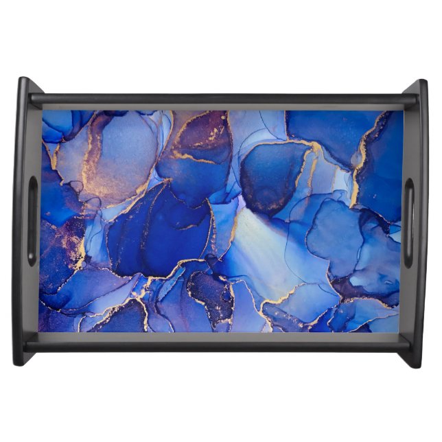 Abstract Sapphire Blue Gold Serving Tray (Front)