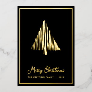 Abstract Scandi Christmas Tree Black Gold Foil Holiday Card