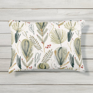Abstract Scandinavian Christmas Foliage Sage Green Outdoor Pillow