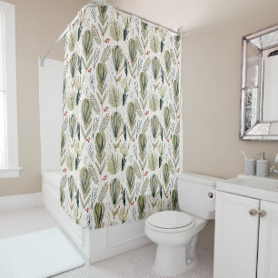 Abstract Scandinavian Christmas Foliage Sage Green Shower Curtain