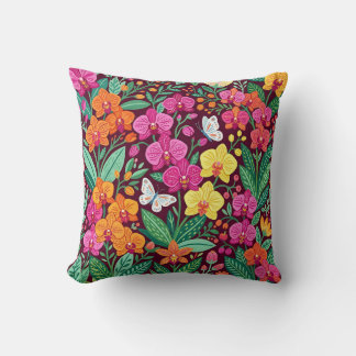 Abstract Scandinavian Orchids Throw Pillow
