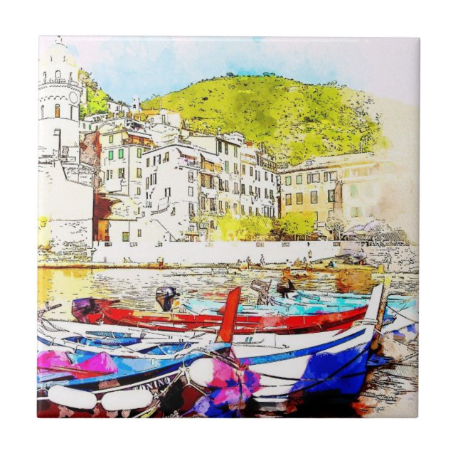 Abstract Scenic Harbour Ceramic Tile (Front)