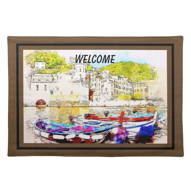 Abstract Scenic Harbour Cloth Placemat (Front)