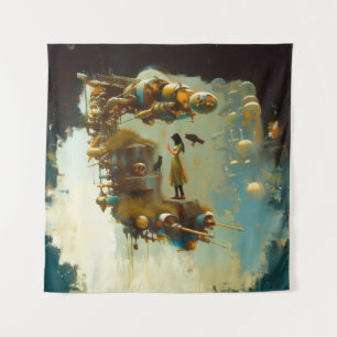 Abstract SciFi Cat Raven Occult Dark Witchy AI Art Tapestry