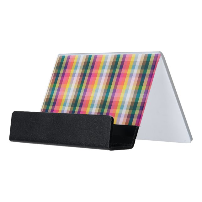 Abstract Scottish Plaid Desk Business Card Holder (Angled Front)