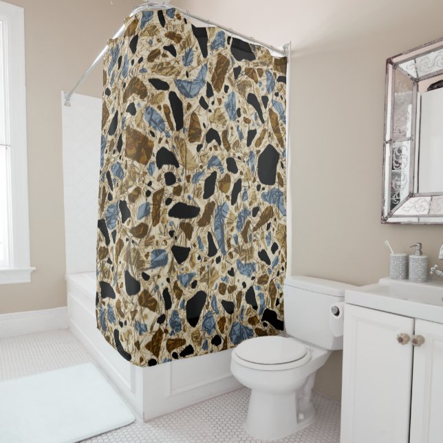 Abstract Scratch Terrazzo Mosaic Stone Pattern Shower Curtain (In Situ)
