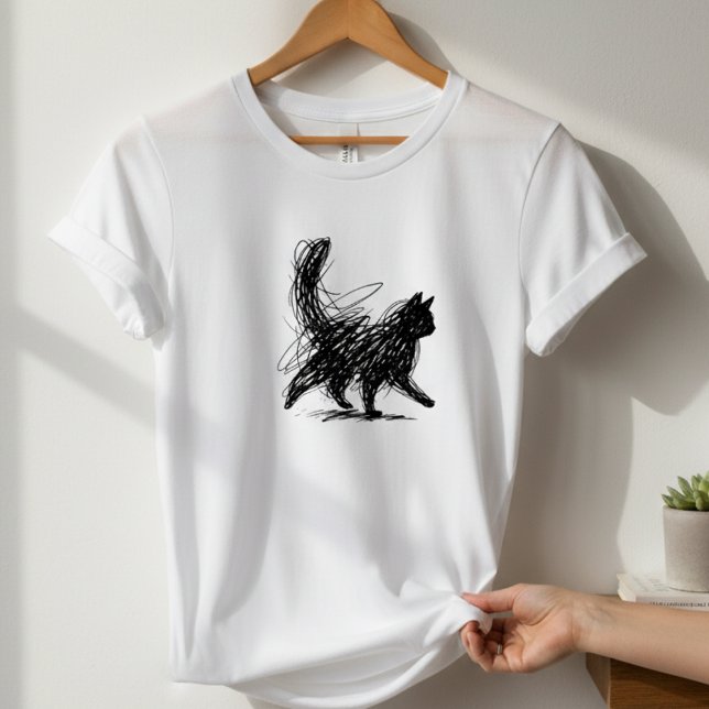 Abstract Scribble Cat Art Women's White T-Shirt  (Creator Uploaded)