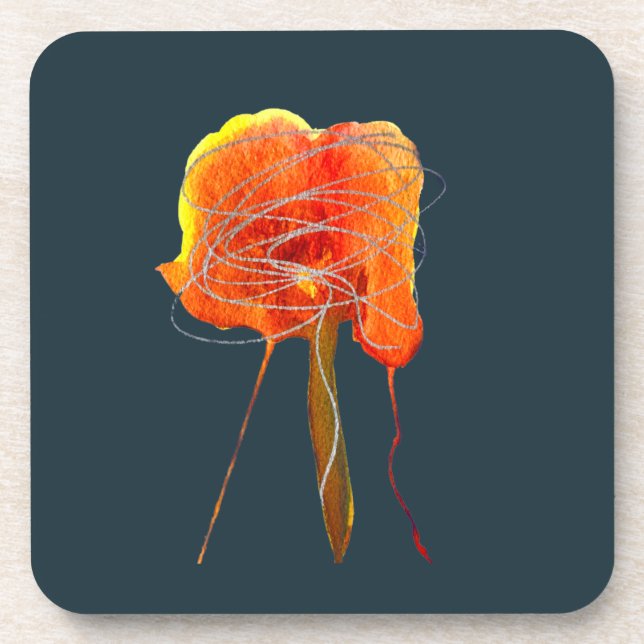 Abstract scribble floral flower modern art beverage coaster (Front)