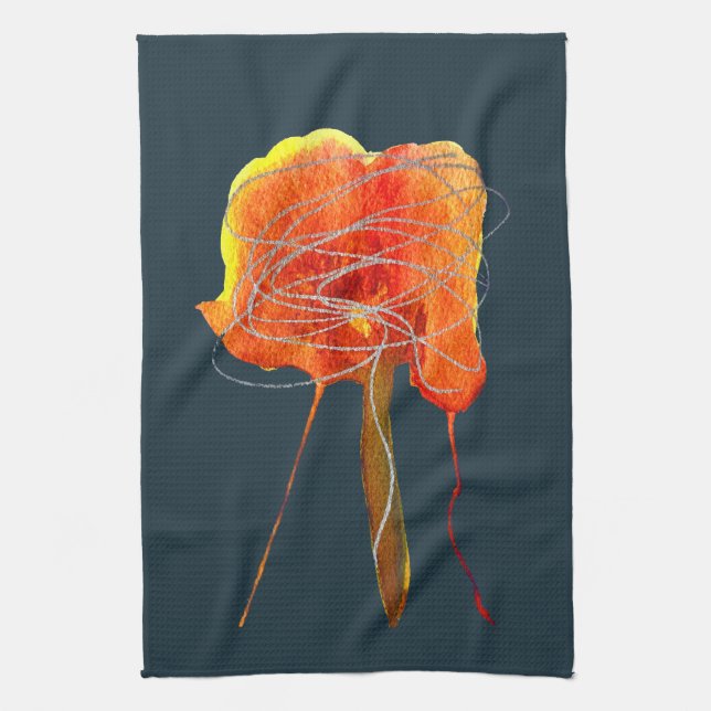 Abstract scribble floral flower modern art kitchen towel (Vertical)