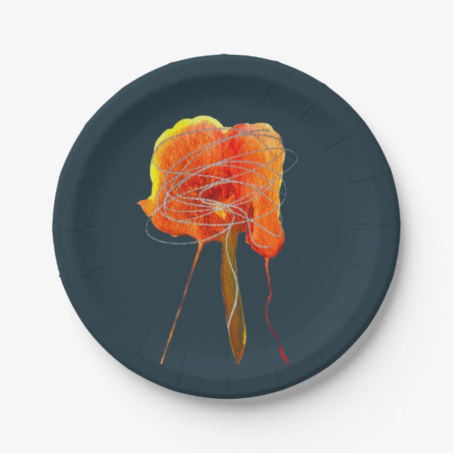 Abstract scribble floral flower modern art paper plates (Front)