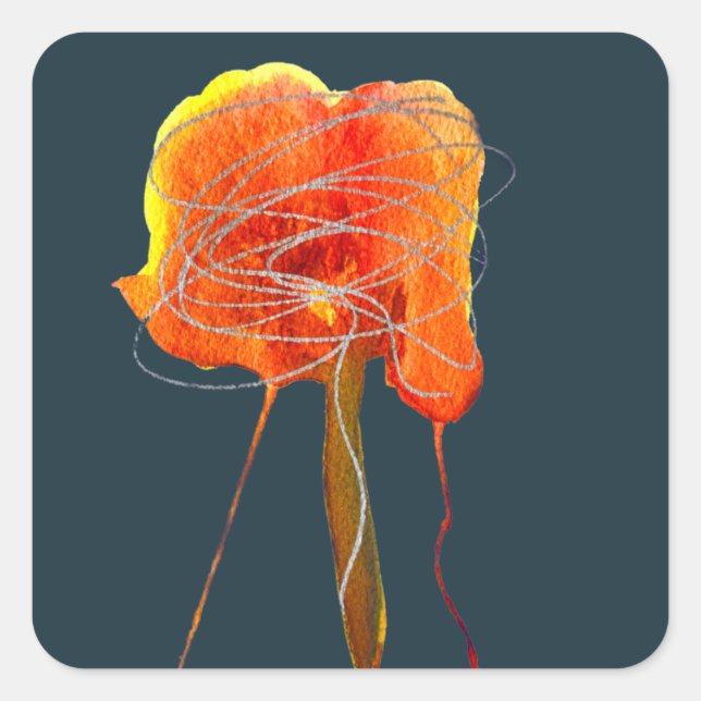 Abstract scribble floral flower modern art square sticker (Front)