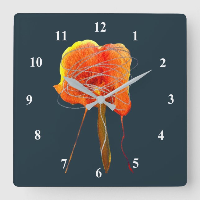 Abstract scribble floral flower modern art square wall clock (Front)