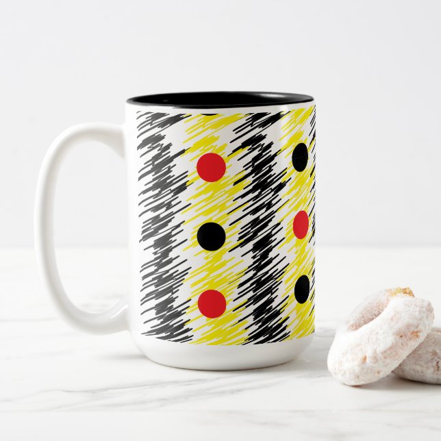 Abstract Scribble Polka Dot Pattern Two-Tone Coffee Mug (With Donut)