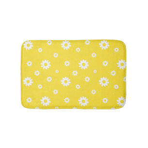 Abstract Scribble Yellow White Flower Pattern Bath Mat