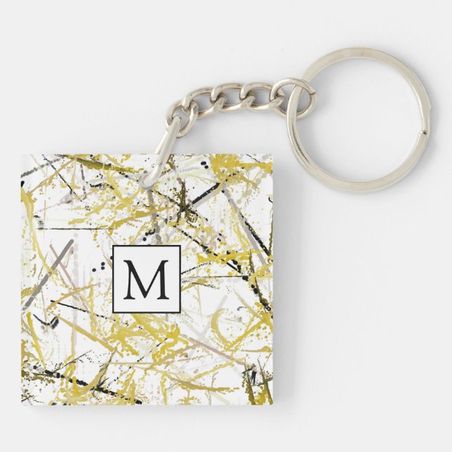 Abstract Scribbles - Mustard and Brown Keychain (Back)