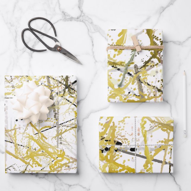 Abstract Scribbles - Mustard and Brown Wrapping Paper Sheets (Front)