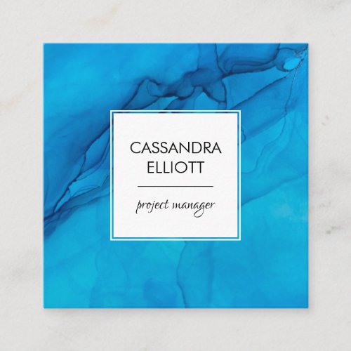 Abstract Scuba Blue Alcohol Ink Liquid Art Square Business Card