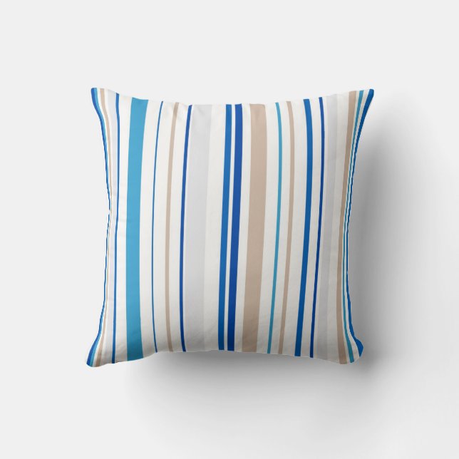 Abstract sea blue & sand striped throw pillow (Back)