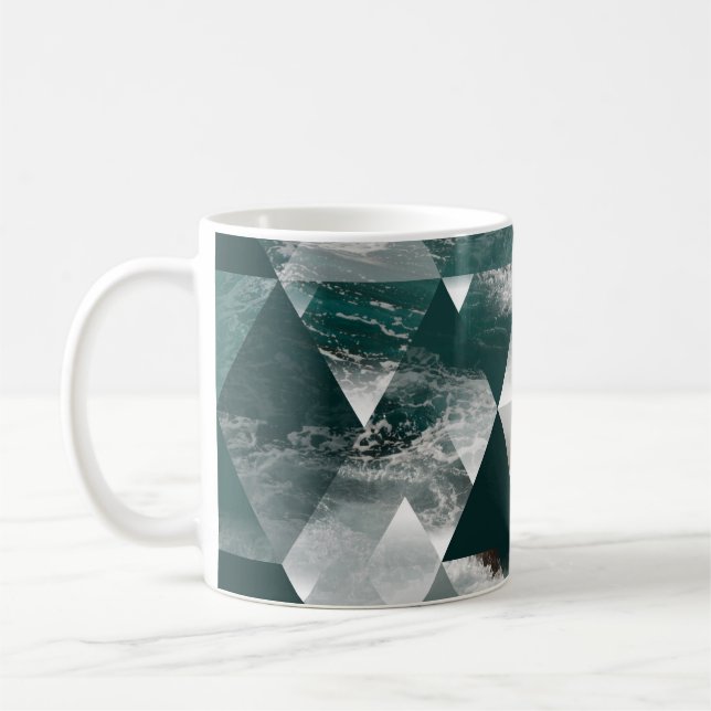 abstract sea geometric background with triangles,  coffee mug (Left)