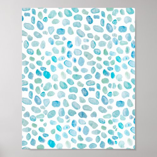 Abstract Sea Glass Blue Dot Ocean Pattern Poster