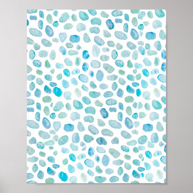 Abstract Sea Glass Blue Dot Ocean Pattern Poster (Front)