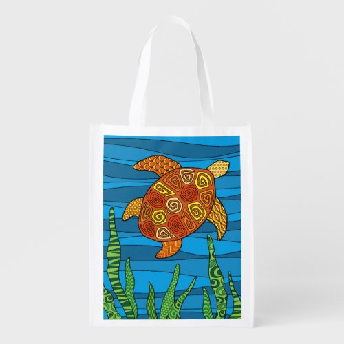 Abstract Sea Turtle Grocery Bag