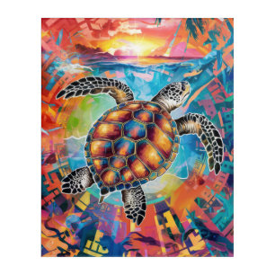 Abstract Sea Turtle Swimming Art