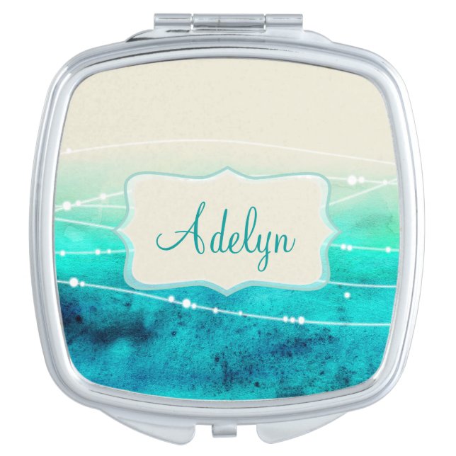 Abstract sea watercolor blue named compact mirror (Front)