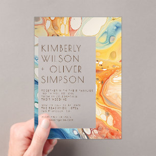 Abstract Sea Waves and Sand Stones Beach Wedding Acrylic Invitations