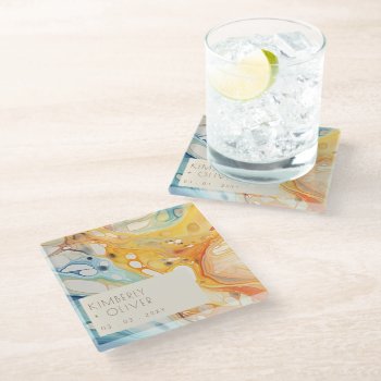 Abstract Sea Waves And Sand Stones Beach Wedding Glass Coaster by blessedwedding at Zazzle